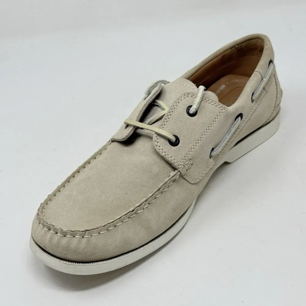 Ecco Boat Shoes Mens 12 - 12.5 EU 46 Beige Brown Suede Water Repellent Preppy
